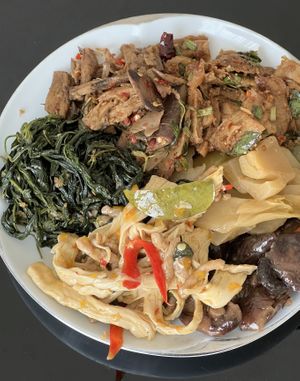 Selection of dishes  at Youta Vegetarian Food in Bangkok