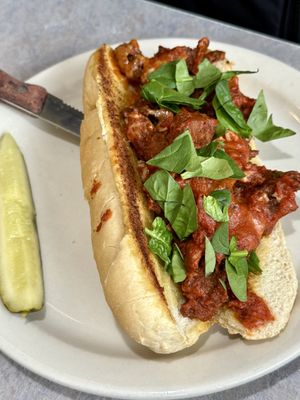 Vegan Chicken Parm Sando  at Cafe Olympic in Crystal Lake