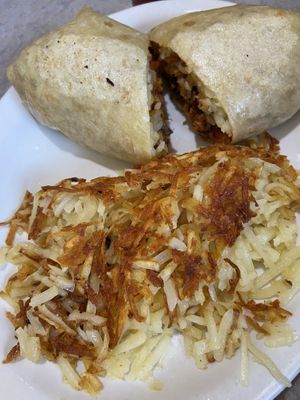 Bruncharito with hashbrowns  at Cafe Olympic in Crystal Lake