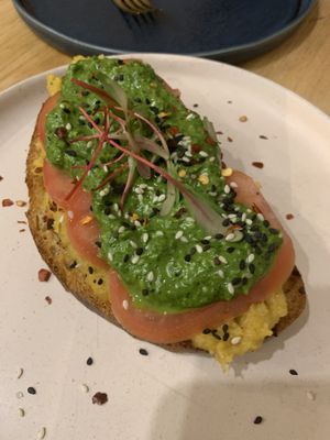 Pumpesto toast  at Aunts et Uncles in Brooklyn
