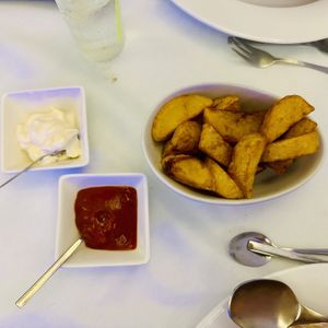 Free side of chips with vegan Hellmanns garlic mayo (side)  at Patio de la Fuente in Calpe