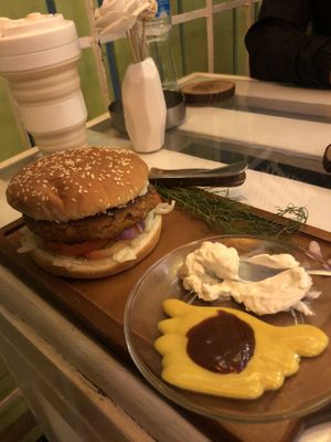 Vegan burger at Kakao Cafe in Dahab