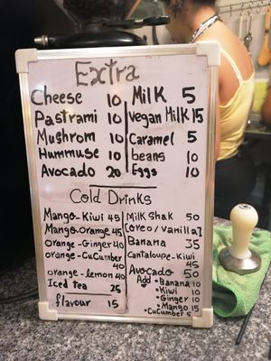 Menu (drinks) at Kakao Cafe in Dahab