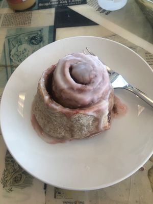 Strawberry cinnamon roll  at Kickshaws Gluten-free Bakery in Fredericksburg