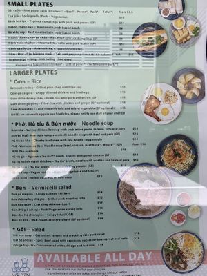 Menu on window at Nguyen Brothers in Maroochydore