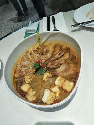 Laksa with tofu & fake chicken. at Green Common - Raffles City in Shanghai