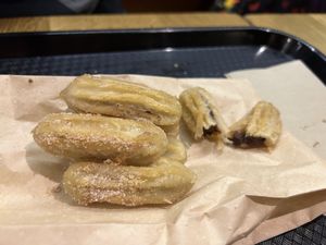 Vegan chocolate hazelnut stuffed churros  at Tortilla - Camden Town in North West London