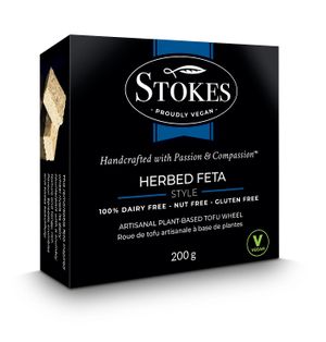 Herbed Feta 
A phenomenal nut-free cheese that rivals its dairy counterpart, both in texture and flavour. Perfect in and on everything - salads, pasta, pizza, wraps, spanakopita. at Vegan Stokes Cheese in Markham