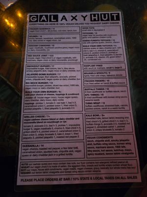 Menu at Galaxy Hut in Arlington