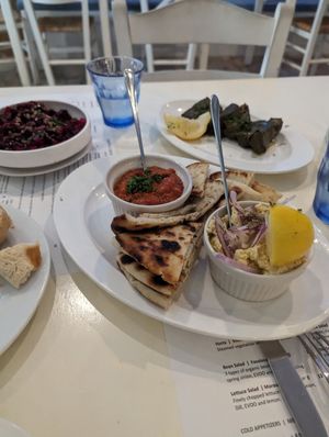 Yellow Lentil and Roasted Red Pepper Dip with Fresh Warm Pita at Blu Kouzina in Sarasota