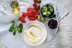 Labneh plate (comes with plant-based flatbread) at Zaatar w Zeit in Vancouver