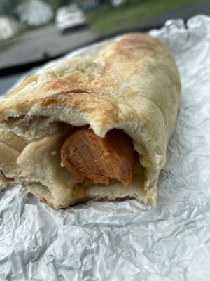 Vegan hotdog in a bagel  at Balsam Bagels in Rochester