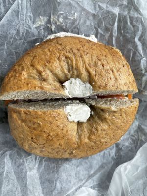 Vegan “lox” carrot sandwich bagel  at Balsam Bagels in Rochester