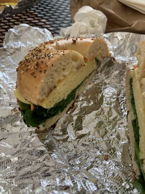 Vegan egg & cheese with vegan veggie cream cheese & spinach  at Balsam Bagels in Rochester