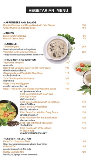 Vegetarian menu at Khaolak Merlin Resort in Khao Lak