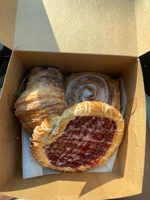 cruffin, cinnamon roll & raspberry danish  at Allegro Bakery in Pittsburgh