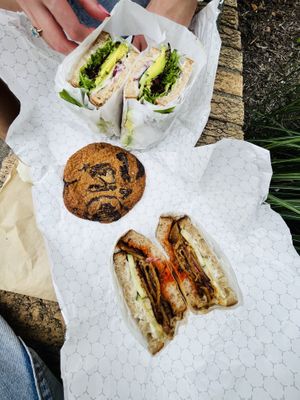 avo sandwich and seitan melt! plus a choco chip cookie! definitely worth every penny!   at Allegro Bakery in Pittsburgh