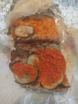 The urged side of the inside of the sandwich at Allegro Bakery in Pittsburgh