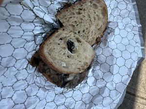 Mushroom melt with house made oat milk cheese and sourdough.   at Allegro Bakery in Pittsburgh