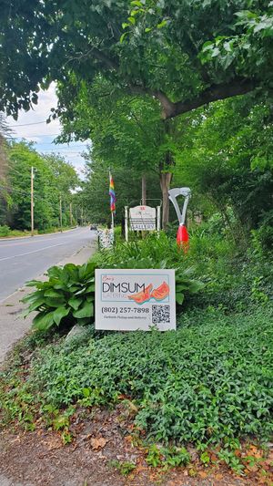 Front sign at Cai's Dim Sum Catering in Brattleboro