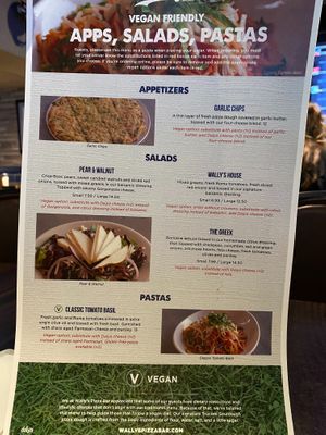 Front of the menu.  at Wally's Pizza Bar in Cameron Park