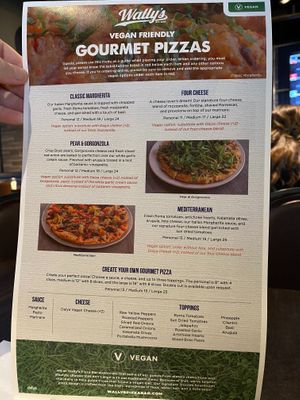 Back of the menu.  at Wally's Pizza Bar in Cameron Park