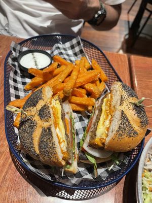 Adzuki burger with sweet potato chips  at Vego Delish in Perth