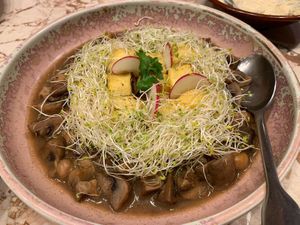 Chickpea Kibbe (chickpea gnocchi dumplings in mushroom ragu) at Lillah Middle Eastern in Lane Cove