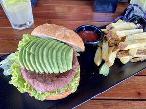 Beyond burger with vegan mayonnaise   at Midori in Puerto Baquerizo Moreno