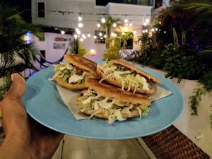 Gorditas de chicharrón prensado (seitan) at Coral Restaurante in Cozumel