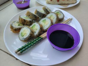 I never thought I'd love sushi this much at Coral Restaurante in Cozumel