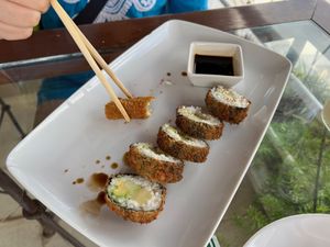 Crunchy sushi—we liked it so much, we ordered another round to eat on the ferry back to Playa del Carmen.  at Coral Restaurante in Cozumel