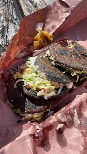 Chicharrón Gorditas with a spicy salsa  at Coral Restaurante in Cozumel