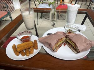 Cheeze sticks and Cuban style sandwich  at Coral Restaurante in Cozumel