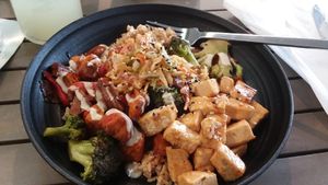 Tahini bowl with tofu, plus lake park diner lemonade at Lake Park Diner in Naples