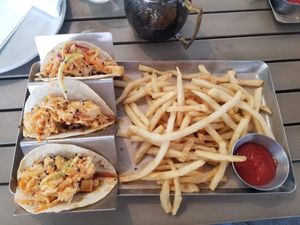 Vegetarian Koren Tacos with fries at Lake Park Diner in Naples