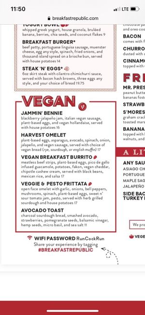 Amazing vegan options.  at Breakfast Republic in Costa Mesa