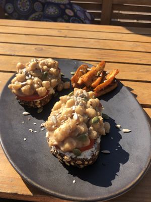 Chickpea toast from the all vegan breakfast  at Box Meal in Dahab