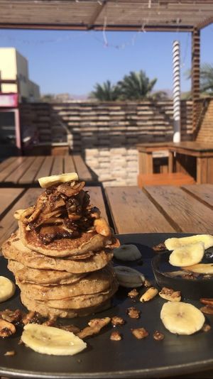 Banana pancakes from the all vegan breakfast  at Box Meal in Dahab