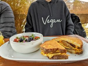 GF lumberjack with side salad. at Brunch Bird in Austin
