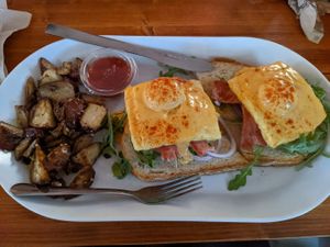 Eggs Benny at Brunch Bird in Austin