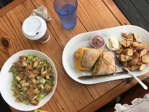 Caesar salad and the Early Bird! I couldn’t make a decision. Soooo good 💕  at Brunch Bird in Austin