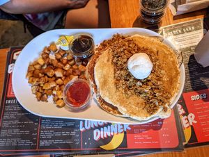 Granola Butter Pancakes. at Brunch Bird in Austin