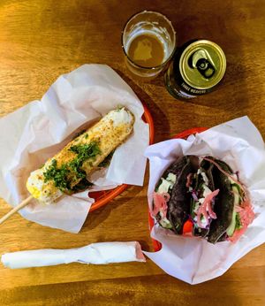 Potato tacos and elote. Favorite things I've ordered! at Rascal's in Santa Barbara