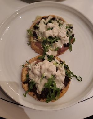 Not great lighting but the asada sopes at Rascal's in Santa Barbara