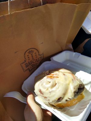 Vegan cinnamon roll by eat good stuff at Rascal's in Santa Barbara