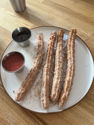 Churros with chocolate and strawberry dipping sauce   at Rascal's in Santa Barbara