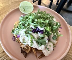 Oyster tinga tostada   at Rascal's in Santa Barbara