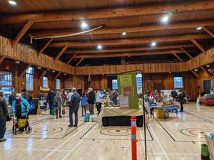 inside Native Sons Hall, December 2020 at Comox Valley Farmers' Market in Courtenay