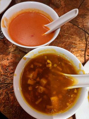 Tomato and Hot & Sour Soup at Chand Palace in Parsippany